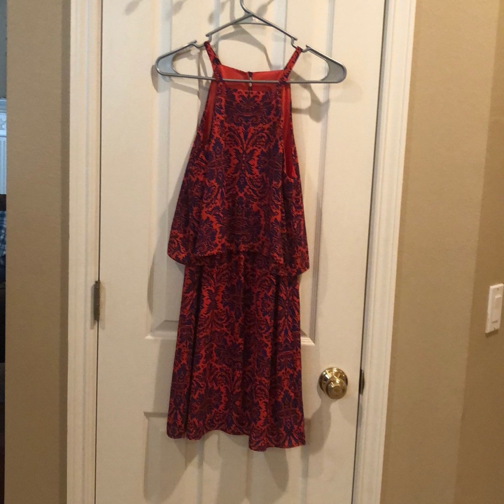 paisley orange and blue dress